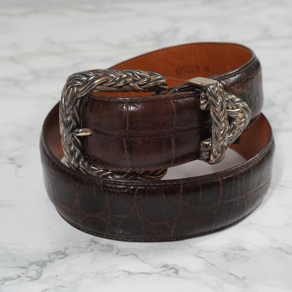 Brighton Accessories - VTG Brighton Brown Crocodile Embossed Leather Belt Silver Braided Buckle M 47209